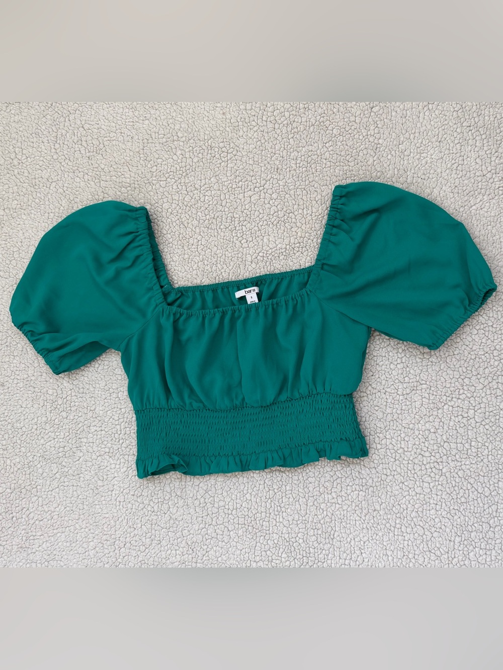 bar lll Teal Puff Sleeve Smocked Crop Top